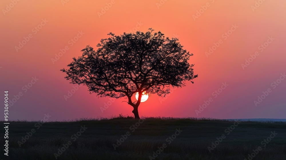 Obraz premium Sunset with tree wallpaper