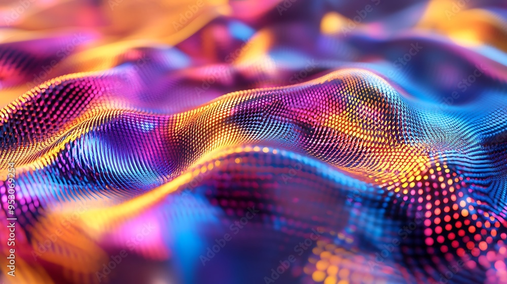 Abstract close-up of a colorful, wavy, dotted surface. Abstract close-up of a colorful, wavy, dotted surface.