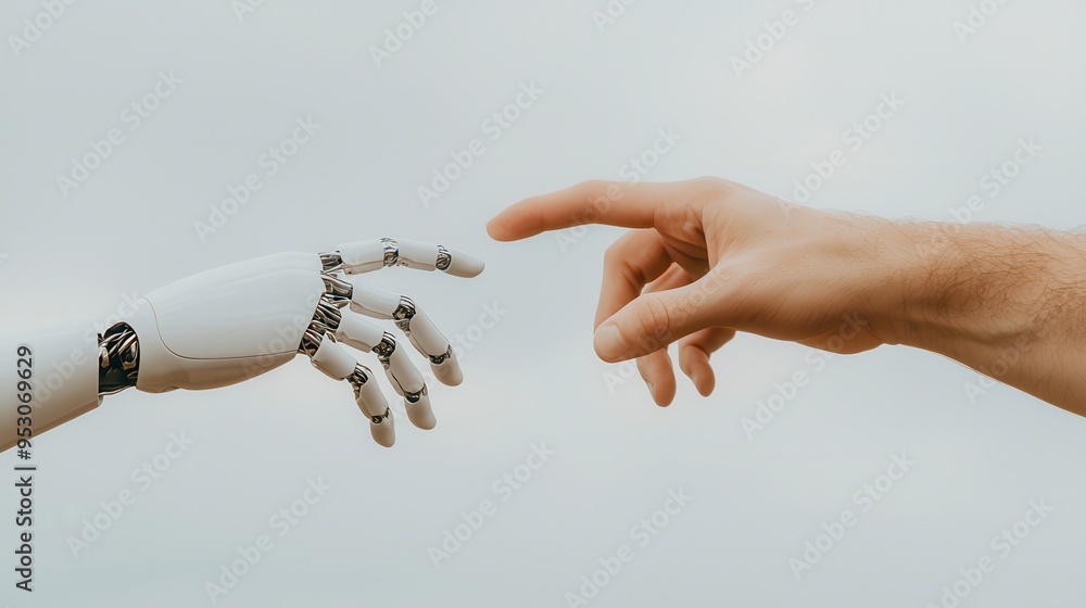 Human Hand Reaching Out to Robotic Hand Artificial Intelligence Future ...
