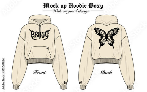 Premium Vector | Design Mock up Boxy Croptop Hoodie front and back, color can be changed.