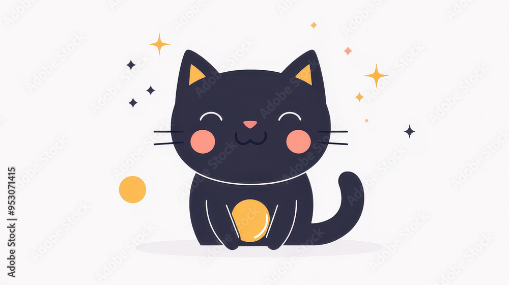 A whimsical cat in space shines bright, blending modern flat design with textures on a crisp white canvas. A whimsical cat in space shines bright, blending modern flat design with textures on a crisp white canvas.
