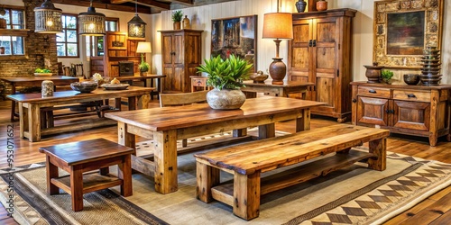 rustic wooden benches distressed finished reclaimed oak wooden coffee tables square legs handcrafted traditional lighting wooden cabinets