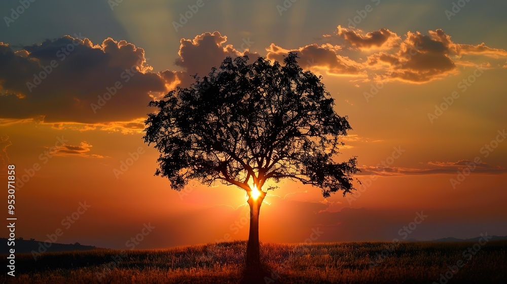 Fototapeta premium Sunset with tree wallpaper