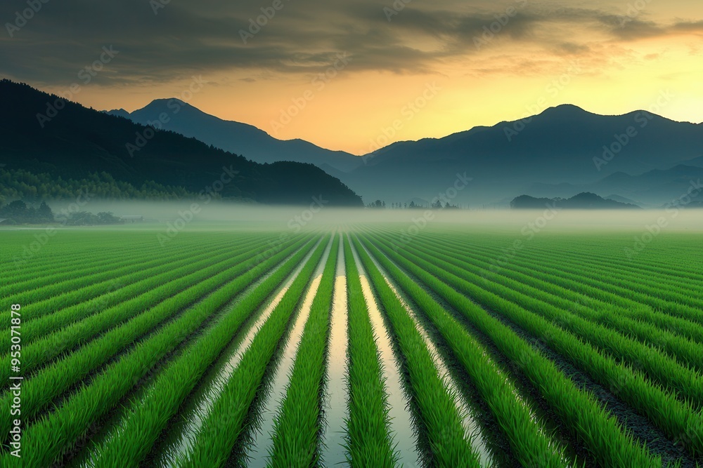 Dew-covered fields at sunrise during Yamayaki Festival in Nara, Japan. Dew-covered fields at sunrise during Yamayaki Festival in Nara, Japan.