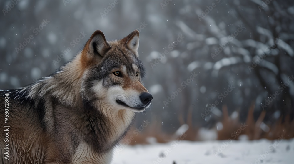Fototapeta premium A gray wolf a wild canine predator with thick fur.generative.ai 