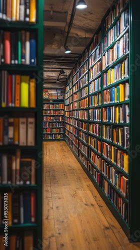 German bookstore interior with shelves filled with books, warm ambient lighting, people browsing for new reads, quiet and reflective November afternoon. 