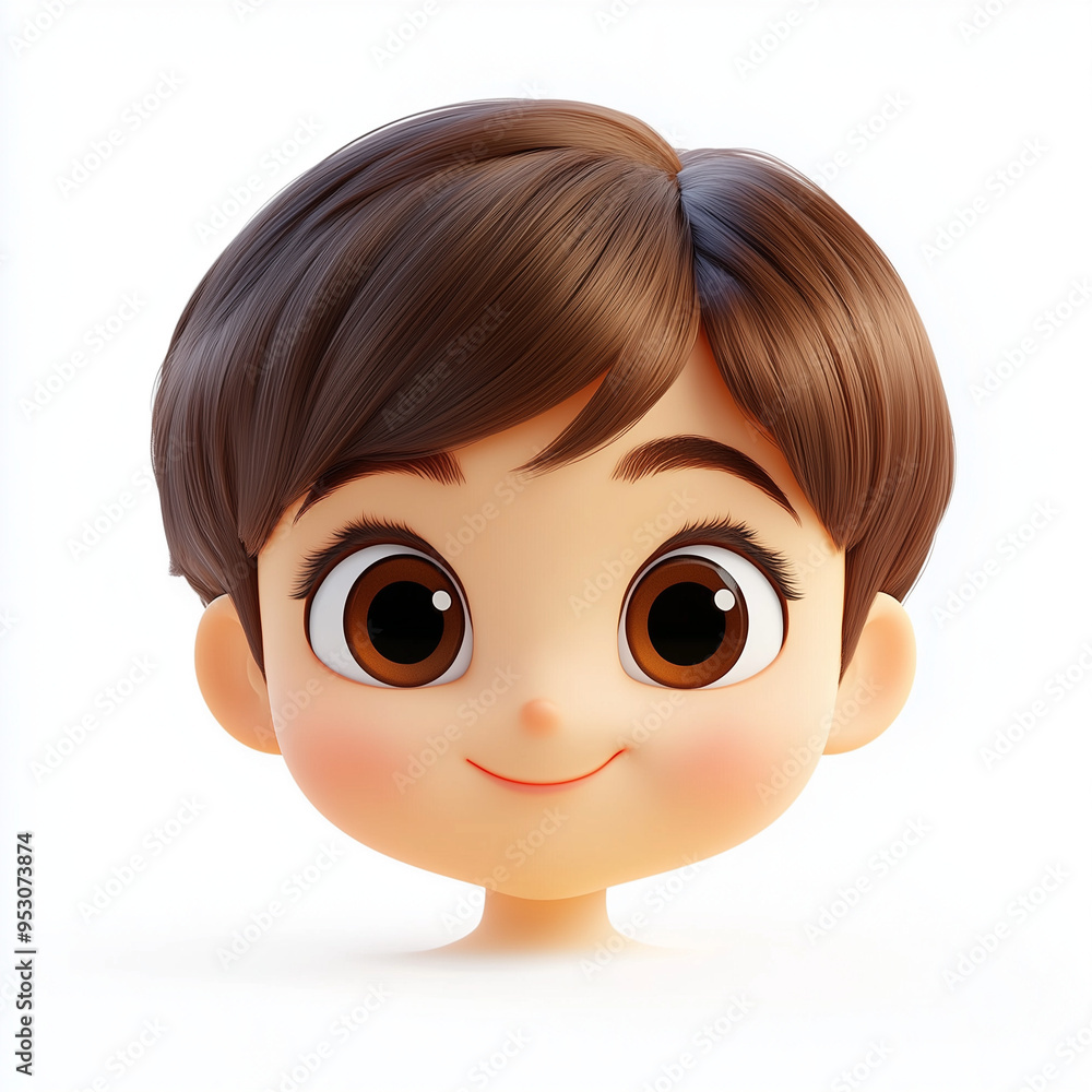 Cute Cartoon Kid Character with Big Eyes and Brown Hair on White Background
Cute Cartoon Kid Character with Big Eyes and Brown Hair on White Background