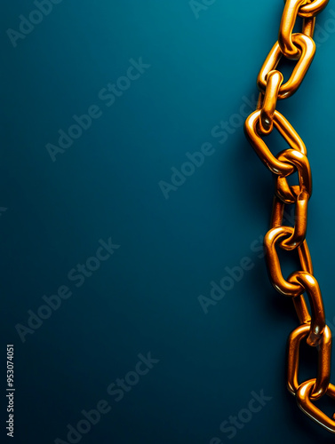 Close-up shot of a gleaming gold chain against a vibrant teal background, highlighting its elegance and texture.