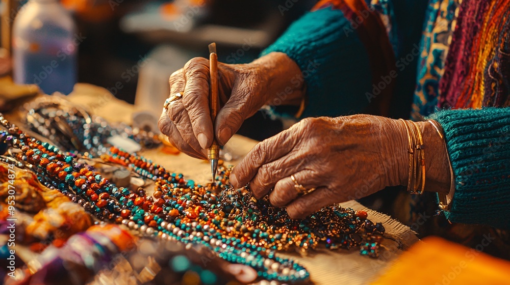 In a vibrant bazaar, a skilled artisan creates exquisite jewelry that highlights the charm of handcrafted artistry. In a vibrant bazaar, a skilled artisan creates exquisite jewelry that highlights the charm of handcrafted artistry.