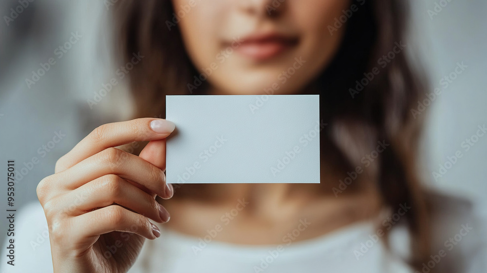 A close-up photograph of a hand holding up an empty white business card A close-up photograph of a hand holding up an empty white business card