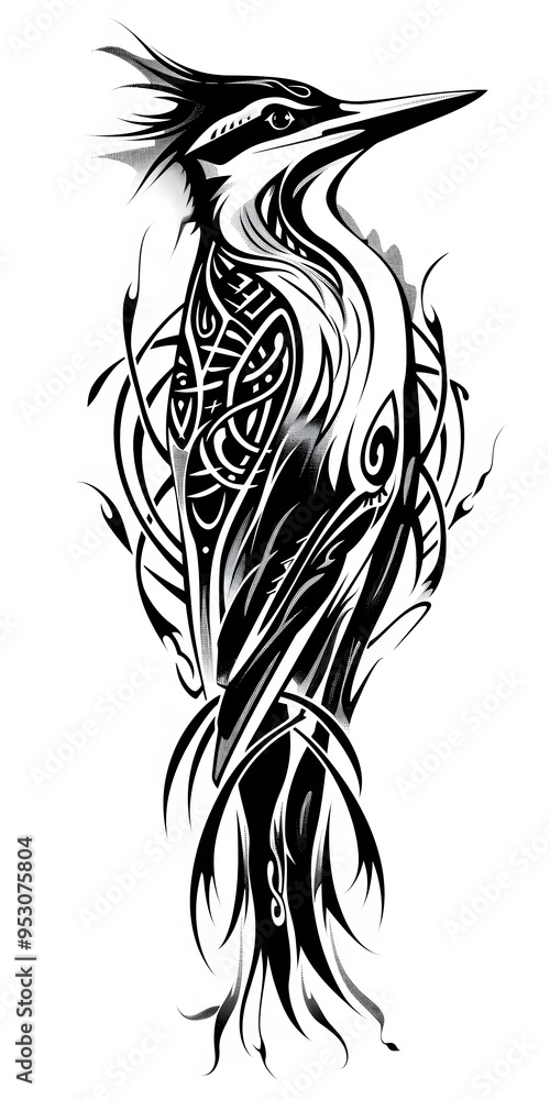 Obraz premium Tribal Woodpecker tattoo flash styles illustration