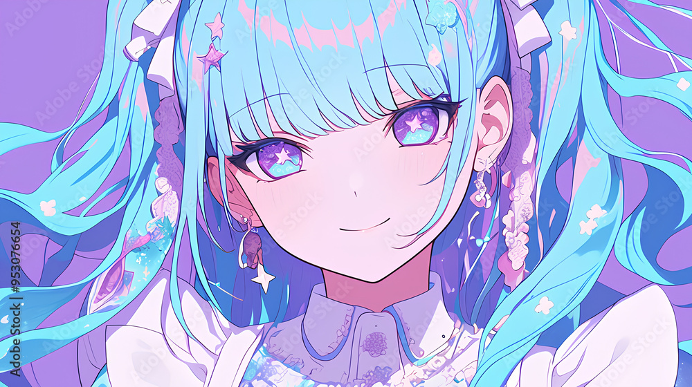 Astronaut uniform anime avatar, elegant astronaut person on blue space background Astronaut uniform anime avatar, elegant astronaut person on blue space background