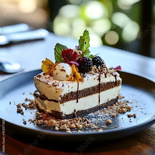 High-end vegan restaurant with a focus on seasonal and locally sourced desserts 16:9 photo