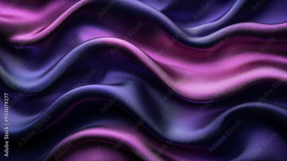 Fototapeta premium Elegantly flowing satin fabric in black, purple, and magenta hues, perfect for Halloween-themed designs, with copy space.