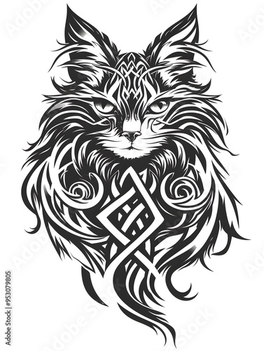 Wallpaper Mural Turkish Angora Cat head very simple traditional tattoo flash styles illustration Torontodigital.ca