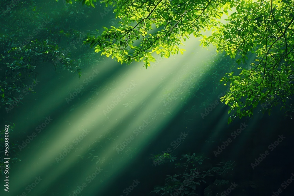 Fototapeta premium Soft spring sunlight filtering through trees during Songkran festival in Thailand. 
