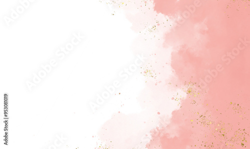 Pastel pink watercolor paint brush glitter gold for wedding elements. watercolour texture for cards, greetings or invitations. Brushstrokes and splashes