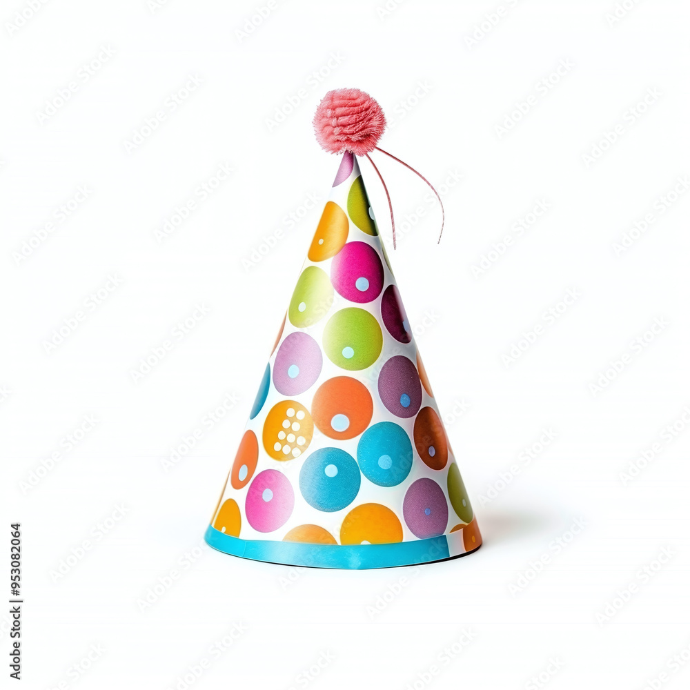 Bright and Festive Birthday Party Hat on White Background Bright and Festive Birthday Party Hat on White Background