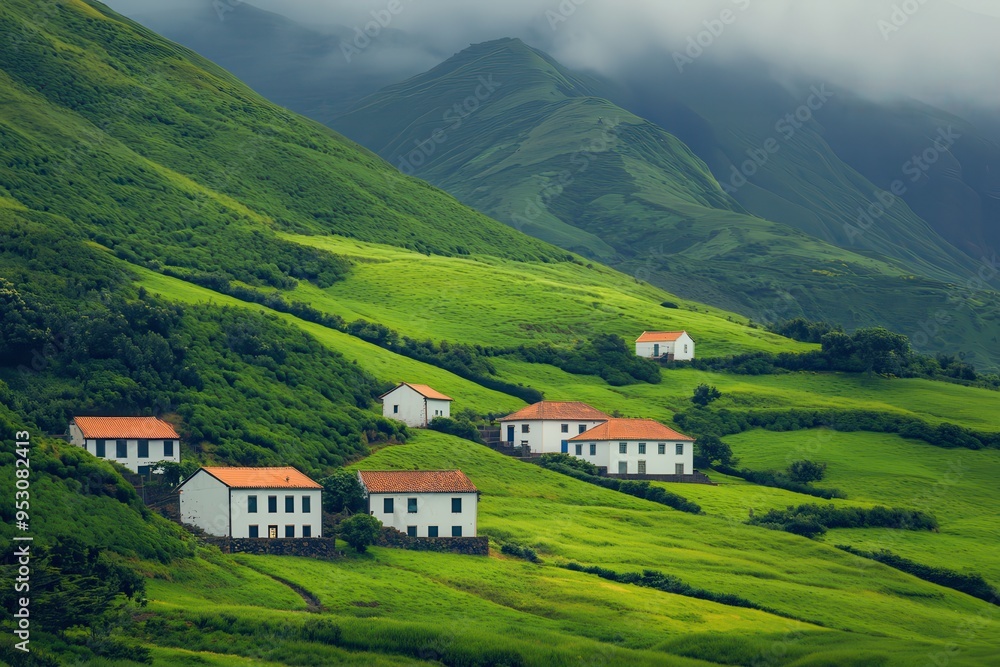 Tranquil mountain village during Candelaria Festival in the Azores, Portugal. Tranquil mountain village during Candelaria Festival in the Azores, Portugal.