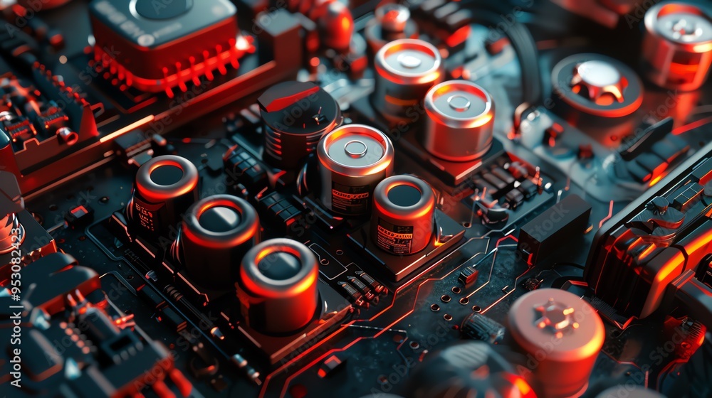 A detailed 3D render of a banner ad for discounted car batteries A detailed 3D render of a banner ad for discounted car batteries