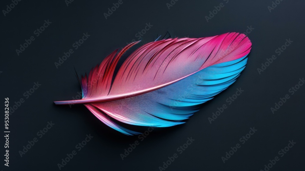 A stunning, iridescent feather silhouette showcases vibrant colors and a sleek, futuristic texture against a clean backdrop. A stunning, iridescent feather silhouette showcases vibrant colors and a sleek, futuristic texture against a clean backdrop.
