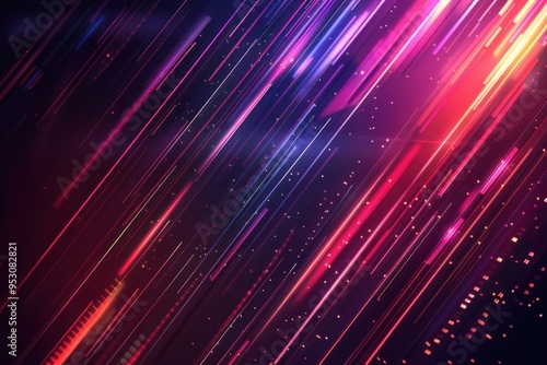 Diagonal streaks of neon lights in a dynamic composition. Futuristic abstract background concept for design and print.