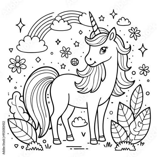 A coloring page of a unicorn eyecatching Illustrative eyecatching accessible.