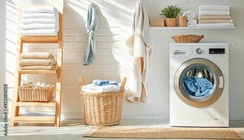 Laundry Room Interior Design with a Modern Washing Machine.