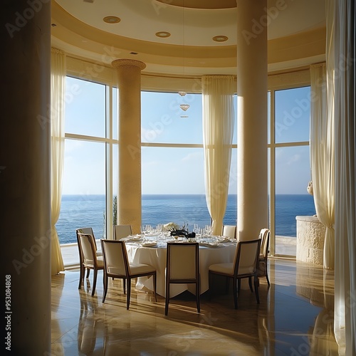 Elegant dining room with stunning views of the ocean 16:9