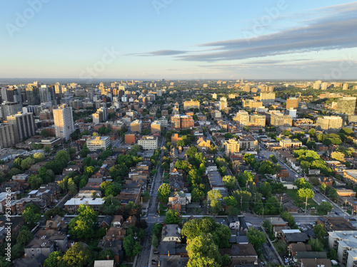 Aerial view of Ottawa's Centretown neighbourhood after a rain storm on a summer afternoon