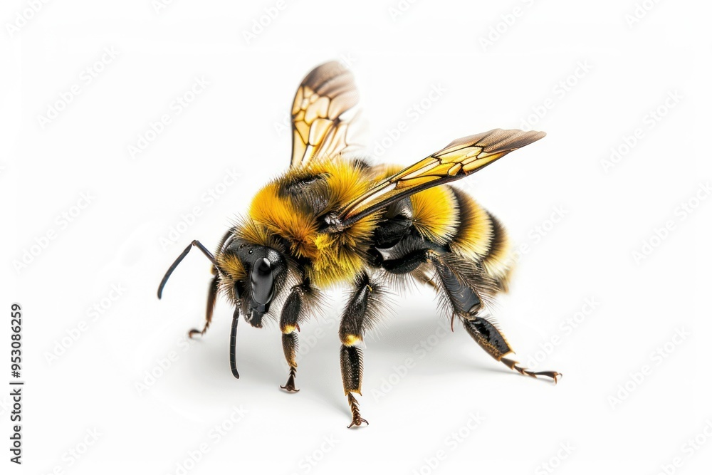 Honey Bee Wasp Flying Walking Standing Isolated On White Background Macro Closeup Shot Honey Bee Wasp Flying Walking Standing Isolated On White Background Macro Closeup Shot