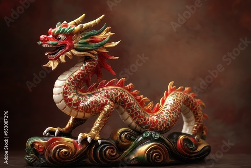 Wallpaper Mural A vibrant and ornate dragon sculpture, symbolizing power and mystique, beautifully crafted with intricate details and rich colors. Torontodigital.ca