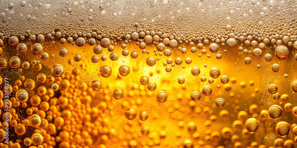 Close up of beer bubbles in a glass, with a focus on the carbonation and effervescence Close up of beer bubbles in a glass, with a focus on the carbonation and effervescence