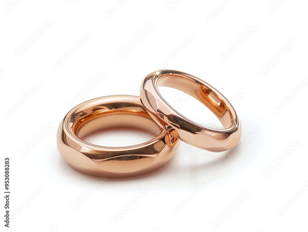 2-Piece Gold Wedding Ring Set Isolated on White Background: Elegant Symbol of Marriage 2-Piece Gold Wedding Ring Set Isolated on White Background: Elegant Symbol of Marriage