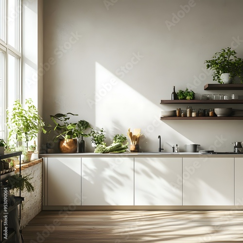 Minimalist kitchen showcasing the preparation of exquisite plant-based sides 16:9 photo