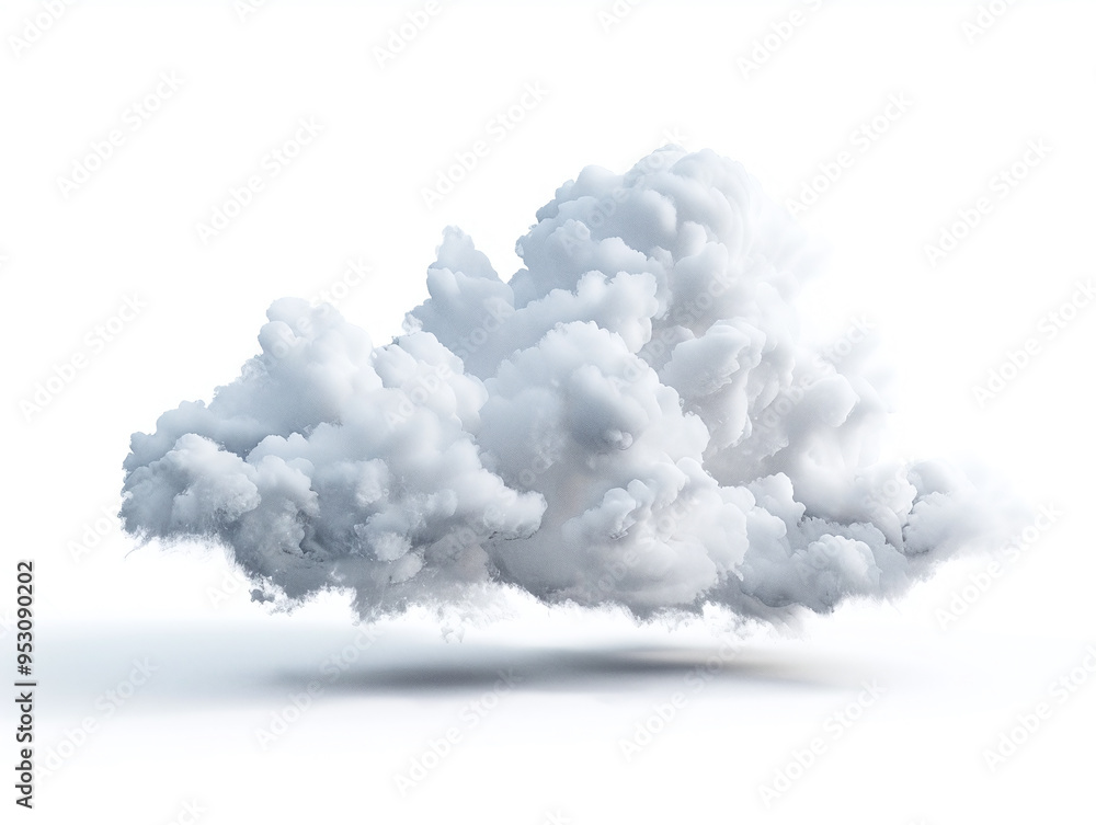 Naklejka premium Isolated Single White Cloud on White Background for Weather, Nature, or Sky Illustrations