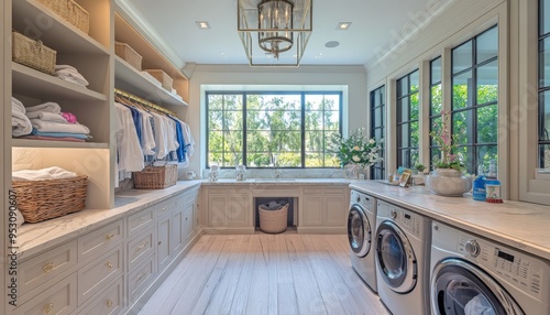 Luxurious Laundry Room with Modern Appliances and Stylish Design.