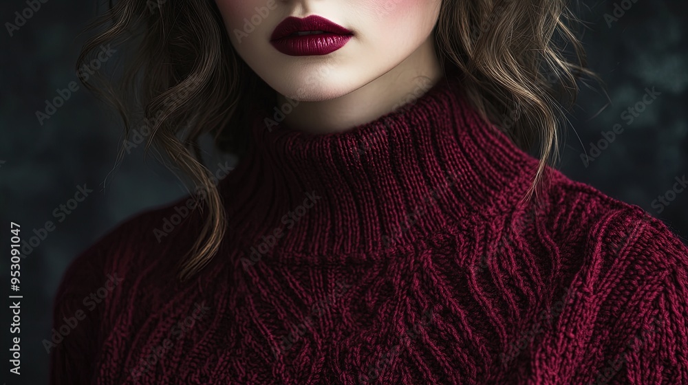 Elegant High Neck Sweater: Intricate Knit Patterns in Rich Winter Tones - Perfect for Sports Interior Posters and Sophisticated Evening Wear Elegant High Neck Sweater: Intricate Knit Patterns in Rich Winter Tones - Perfect for Sports Interior Posters and Sophisticated Evening Wear
