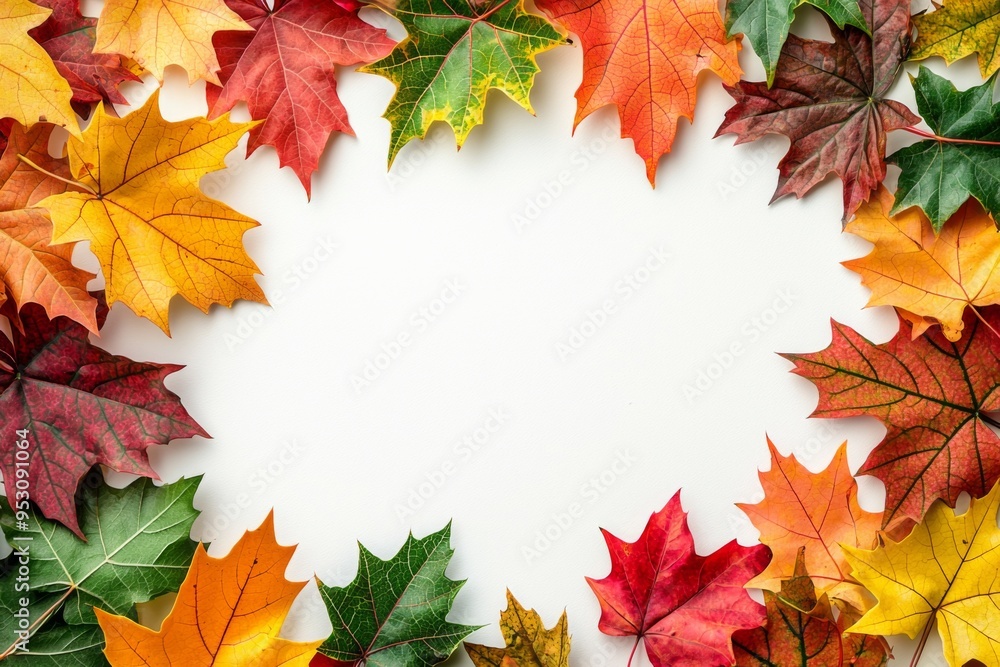 Autumn Maple Leaves Flat Lay White Background created with Generative AI Autumn Maple Leaves Flat Lay White Background created with Generative AI