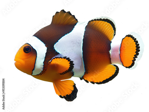 Bright Orange Clownfish Isolated on White Background, Highlighting Its Vibrant Colors and Striking Stripes