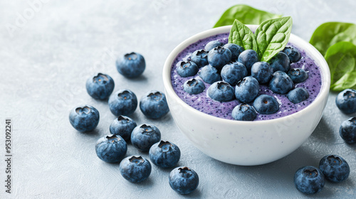 Smoothie made with blueberries, spinach, and flaxseeds, brainboosting ingredients, vibrant health drink photo