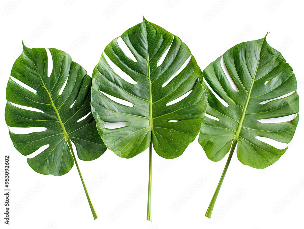 Three Monstera Leaves Isolated on White Background Three Monstera Leaves Isolated on White Background