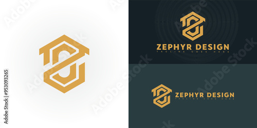 Modern hexagon vector initial letter ZD or DZ logo in gold color isolated on multiple background colors. The logo is suitable for real estate development company logo design inspiration templates.