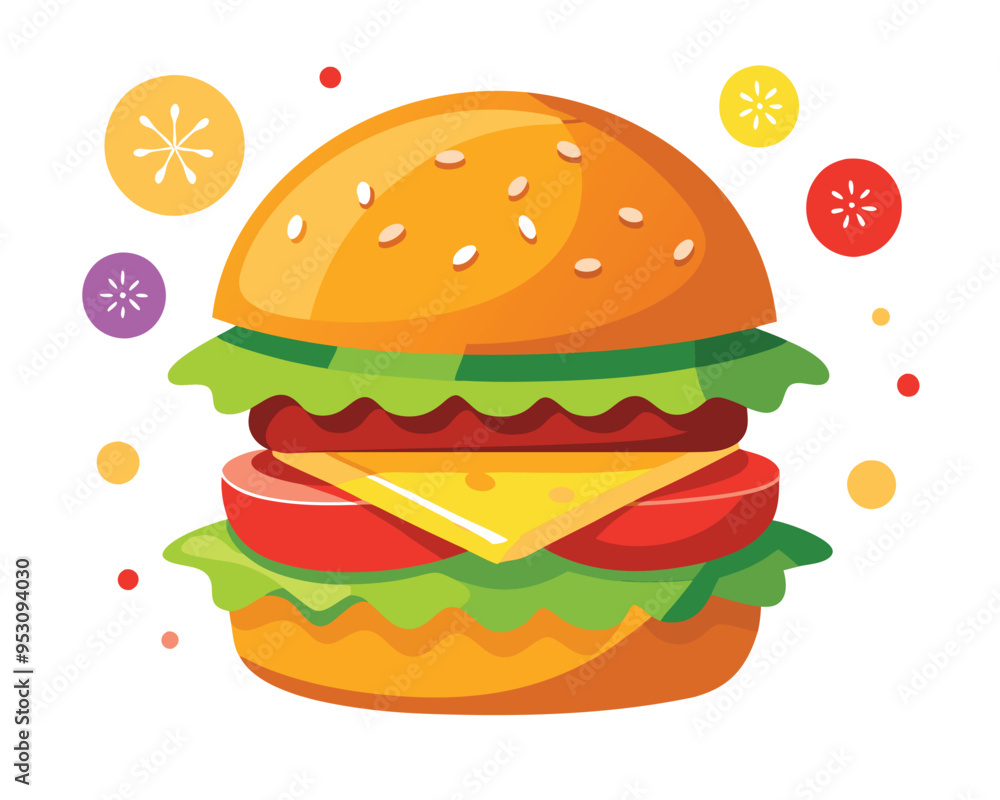 Delicious burger with fresh ingredients and vegetable vector illustration Delicious burger with fresh ingredients and vegetable vector illustration