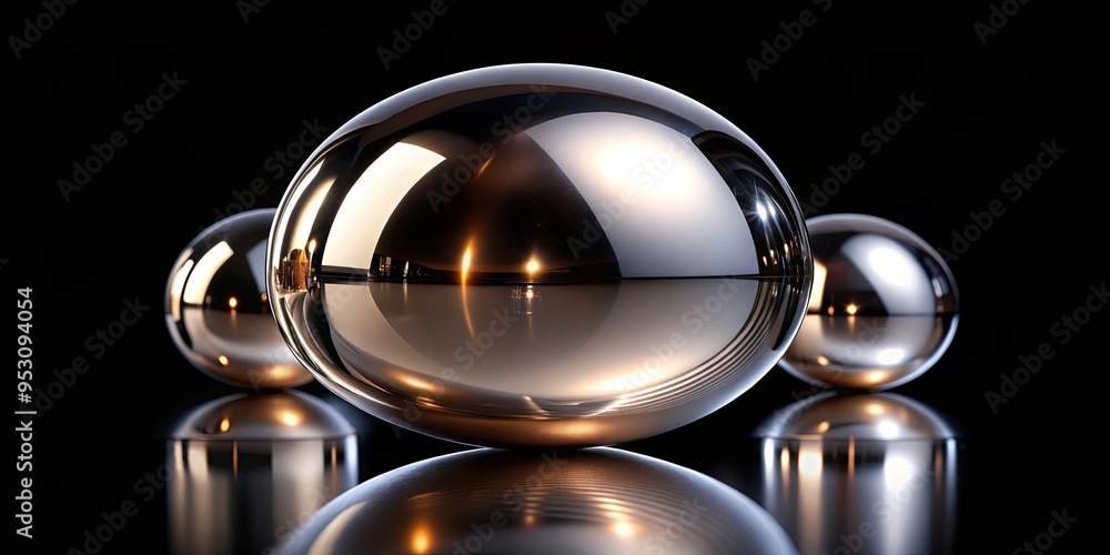 A captivating image of a reflective metallic surface against a black background with a mirror-like reflection A captivating image of a reflective metallic surface against a black background with a mirror-like reflection