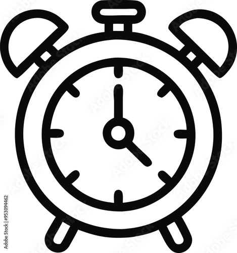 Flat-style illustration with alarm clock. Morning alert, wakeup time, timepiece concept.