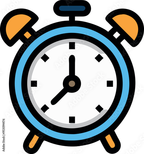 Flat-style illustration with alarm clock. Morning alert, wakeup time, timepiece concept.