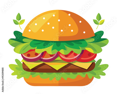 Delicious burger with fresh ingredients and vegetable vector illustration 