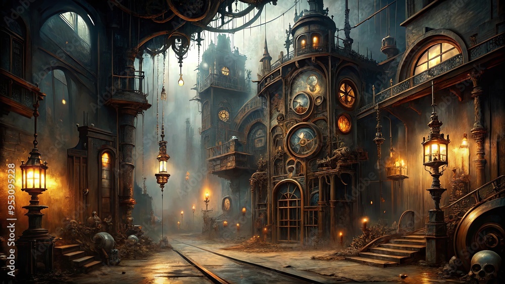 Creepy and atmospheric steampunk horror setting Creepy and atmospheric steampunk horror setting