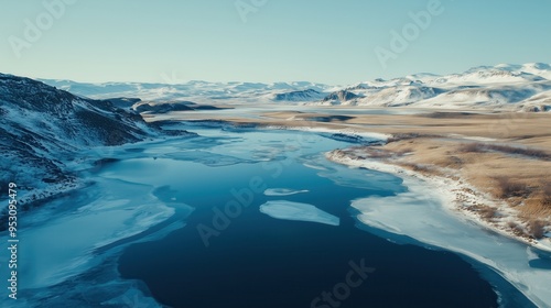 Wallpaper Mural A frozen river with a blue sky in the background Torontodigital.ca
